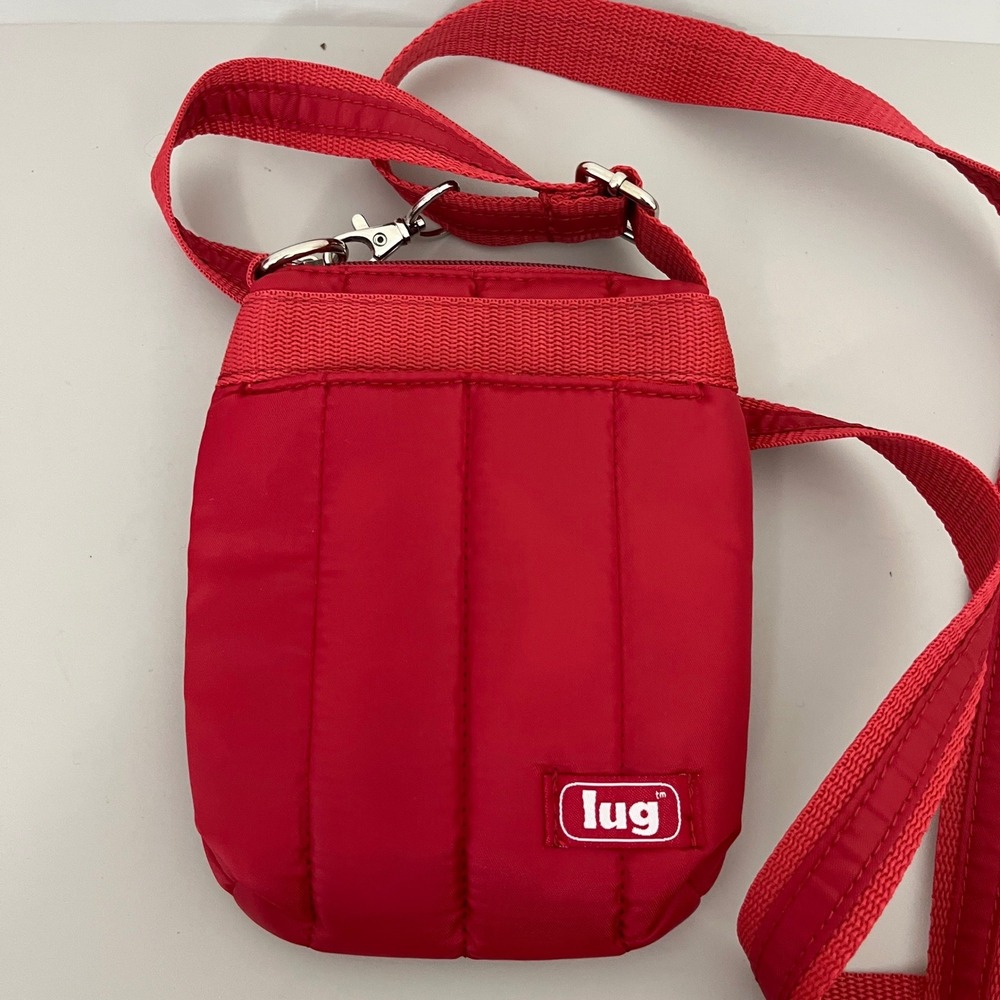 Lug Hopper Puff Mini Crossbody Bag Red Lightweight Quilted Nylon Travel Phone